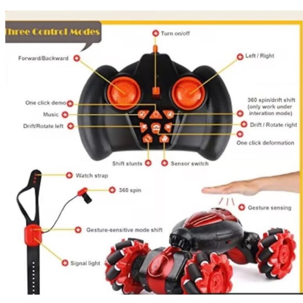 BiRanco Storm Stunt RC Stunt Car Watch Control Gesture Sensing 4WD Red - Picture 4 of 5